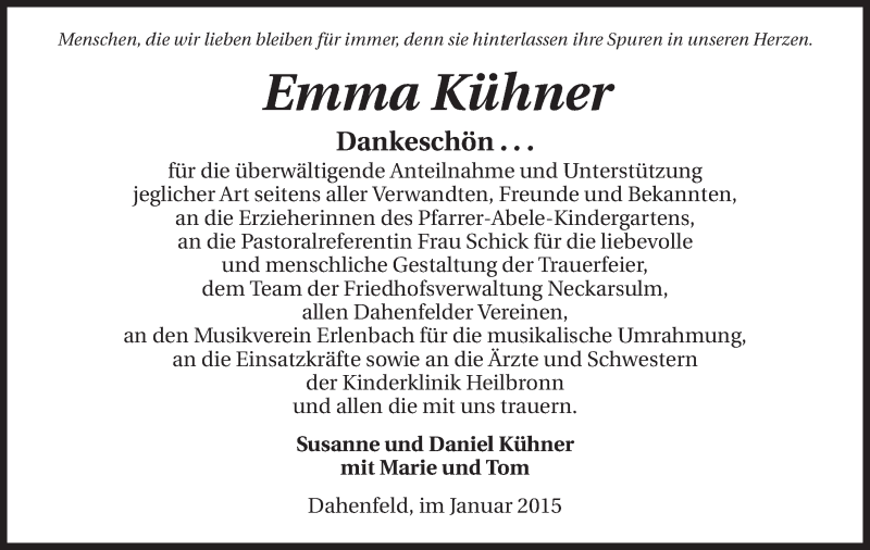  Traueranzeige für Emma Kühner vom 09.02.2015 aus 