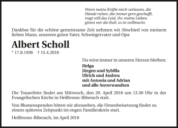 Traueranzeige von Albert Scholl 