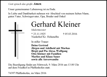Traueranzeige von Gerhard Kleiner 
