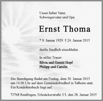 Traueranzeige von Ernst Thoma 