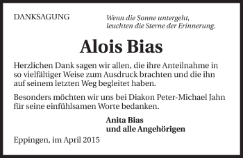 Traueranzeige von Alois Bias 