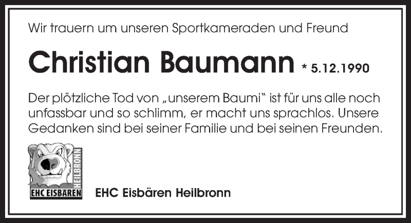  Traueranzeige für Christian Baumann vom 09.01.2015 aus 