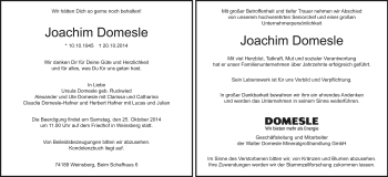 Traueranzeige von Joachim Domesle 