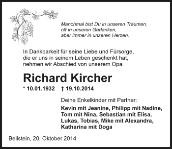 Traueranzeige von Richard Kircher 