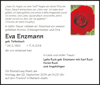 Traueranzeige von Eva Enzmann 