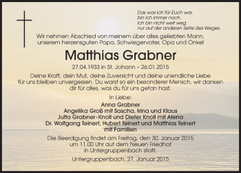 Traueranzeige von Matthias Grabner 