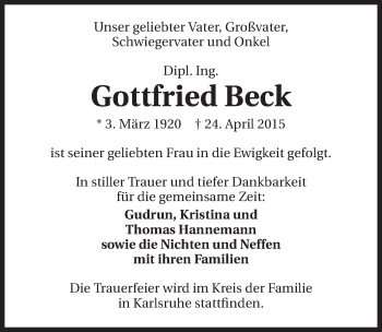 Traueranzeige von Gottfried Beck 