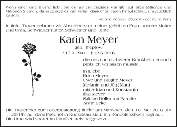Traueranzeige von Karin Meyer 
