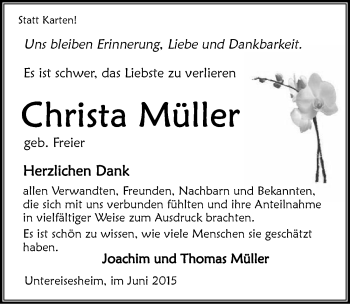 Traueranzeige von Christa Müller 