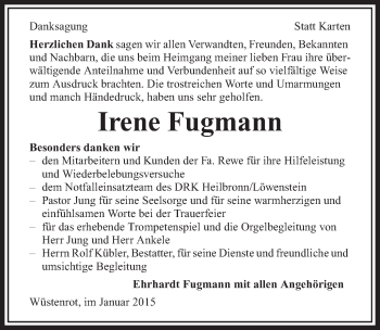Traueranzeige von Irene Fugmann 