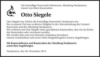 Traueranzeige von Otto Siegele 