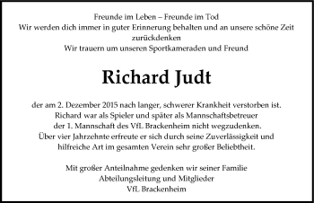 Traueranzeige von Richard Judt 