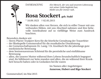 Traueranzeige von Rosa Stockert 