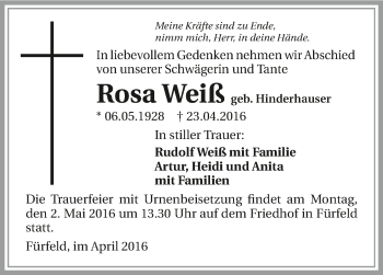 Traueranzeige von Rosa Weiß 