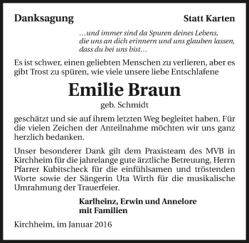 Traueranzeige von Emilie Braun 