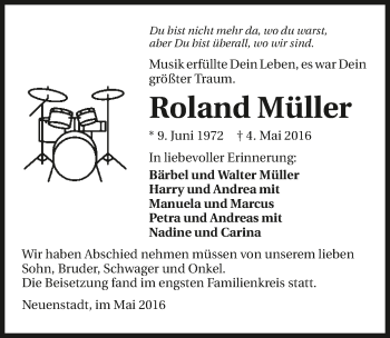 Traueranzeige von Roland Müller