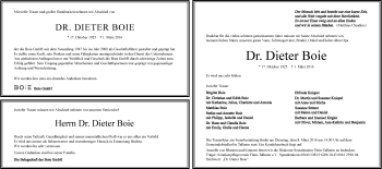 Traueranzeige von Dieter Boie 