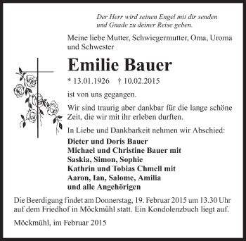Traueranzeige von Emilie Bauer 