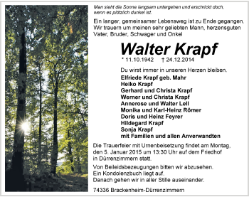 Traueranzeige von Walter Krapf 