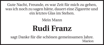 Traueranzeige von Rudi Franz 