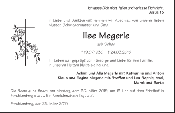 Traueranzeige von Ilse Megerle 
