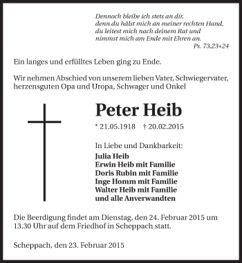Traueranzeige von Beter Heib 
