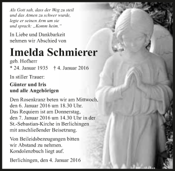 Traueranzeige von Imelda Schmierer 
