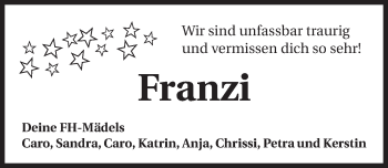 Traueranzeige von Franziska Blind-Kostka 