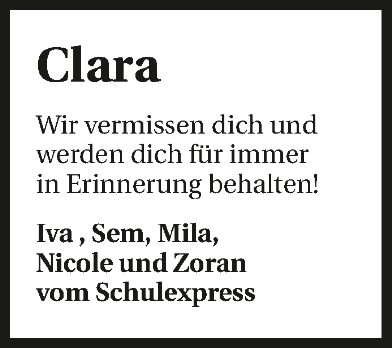  Traueranzeige für Clara Frötscher vom 02.03.2016 aus 