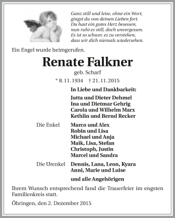Traueranzeige von Renate Falkner 