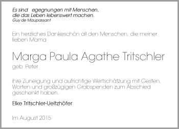 Traueranzeige von Marga Paula Agathe Tritschler 