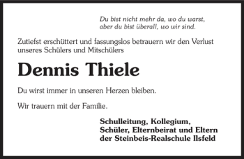 Traueranzeige von Dennis Thiele 
