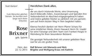 Traueranzeige von Rose Brixner 