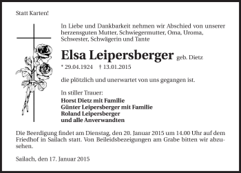 Traueranzeige von Elsa Leipersberger 