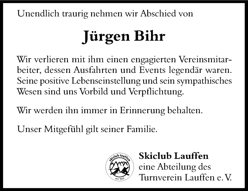  Traueranzeige für Jürgen Bihr vom 18.04.2015 aus 