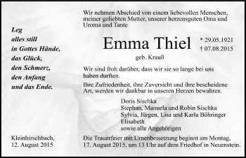 Traueranzeige von Emma Thiel 