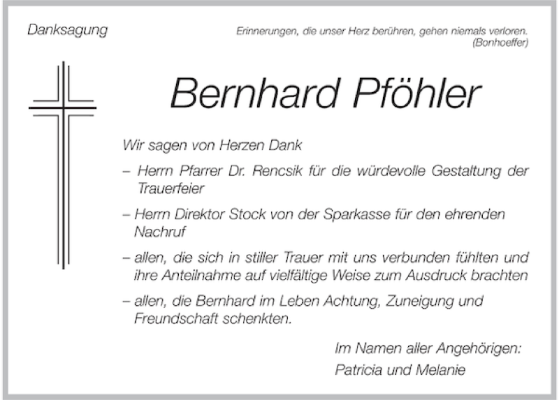  Traueranzeige für Bernhard Pföhler vom 06.08.2011 aus 