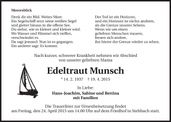 Traueranzeige von Edeltraut Munsch 