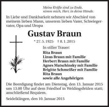 Traueranzeige von Gustav Braun 