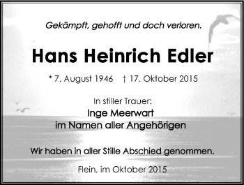 Traueranzeige von Hans Heinrich Edler 