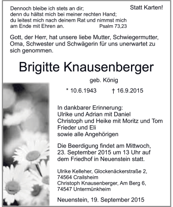 Traueranzeige von Brigitte Knausenberger 