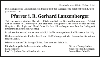 Traueranzeige von Gerhard Lanzenberger 