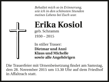Traueranzeige von Erika Kosiol 