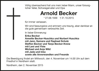 Traueranzeige von Arnold Becker 