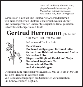 Traueranzeige von Gertrud Herrmann 