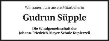 Traueranzeige von Gudrun Süpple 