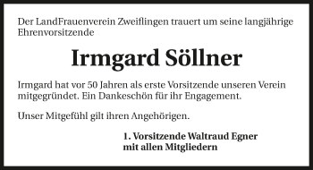 Traueranzeige von Irmgard Söllner 
