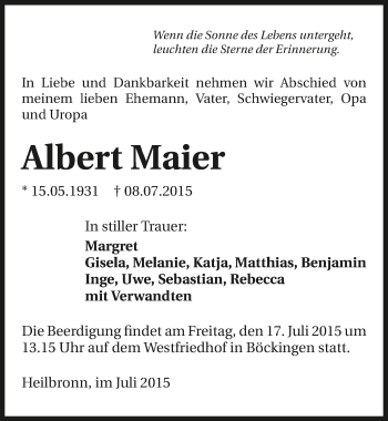 Traueranzeige von Albert Maier 