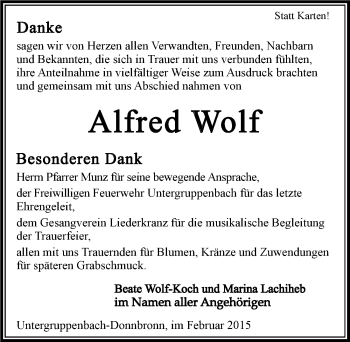Traueranzeige von Alfred Wolf 