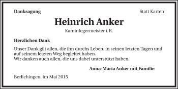 Traueranzeige von Heinrich Anker 